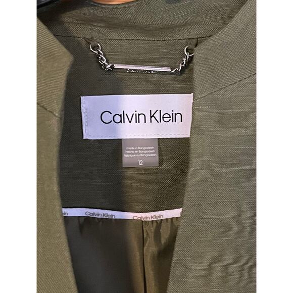 Calvin Klein Womens NEW Size 12 Olive Green Linen Blend Lined 3/4-Sleeve Blazer - Picture 7 of 11